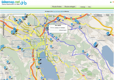 kartenausschnitt bikemap - mouseover zeigt strecke