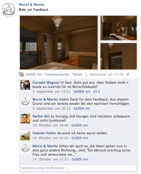 Facebook Wall Wurst und Moritz Inneneinrichtung