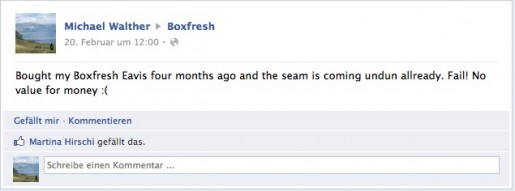 Facebook Post an Boxfresh Wall