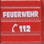 Feuerwehr 112, weisse Schrift auf rotem Grund
