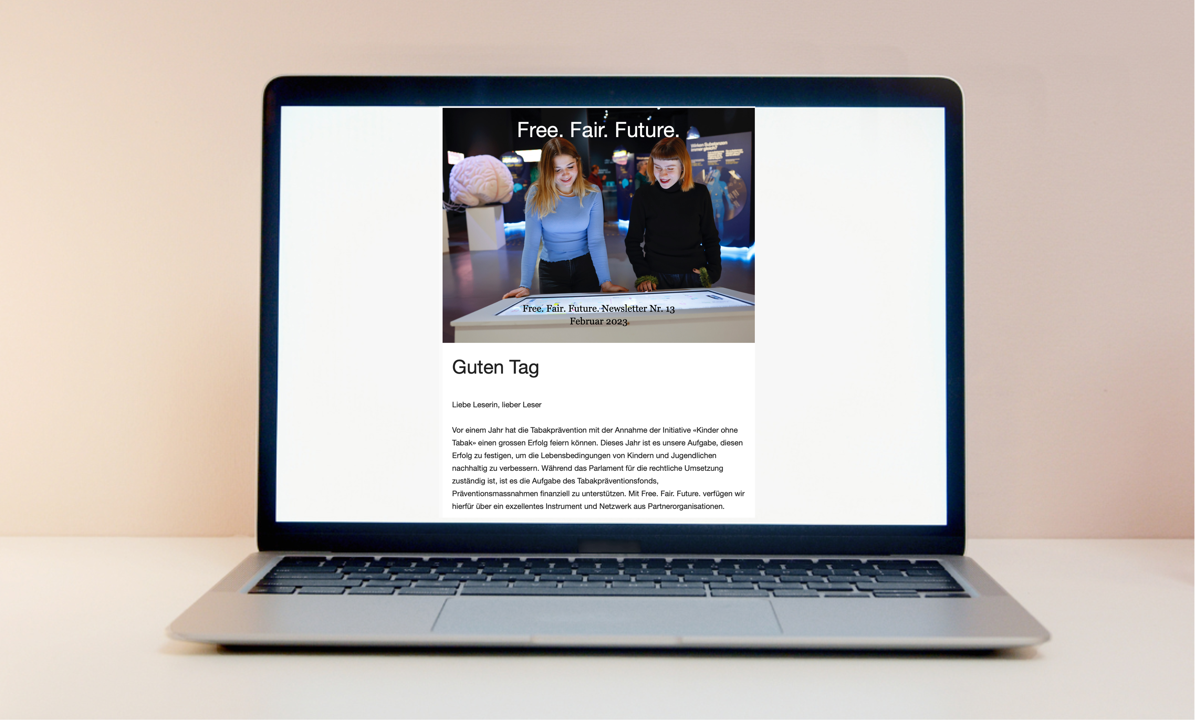 Newsletter für Free. Fair. Future. auf einem Laptop.