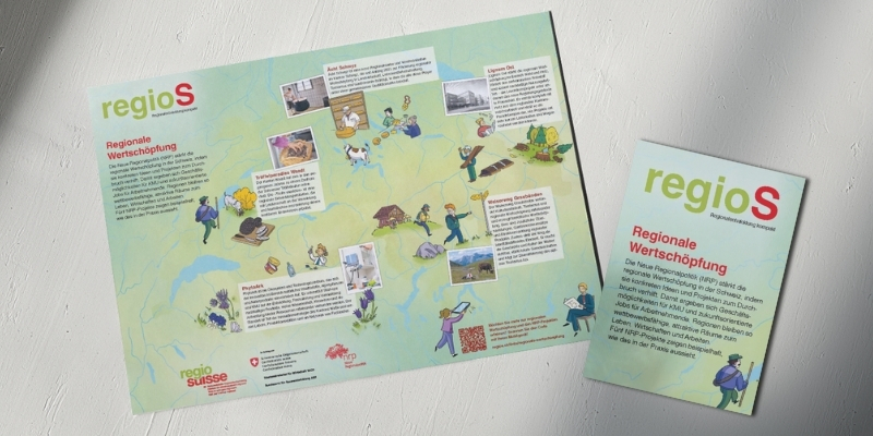 Faltblatt zur Regionalen Wertschöpfung, bunt illustriert